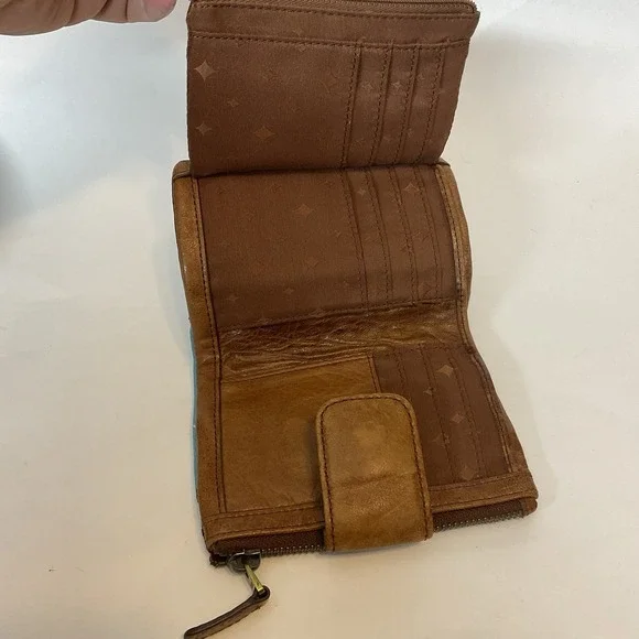 Vintage Fossil Mini Card Holder Coin Wallet Patchwork Brown Leather - Picture 7 of 13